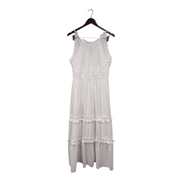 Eliza J Women's White Halter Neck Sleeveless Maxi Dress Tassels Lace Bohemian 12 - Picture 1 of 16